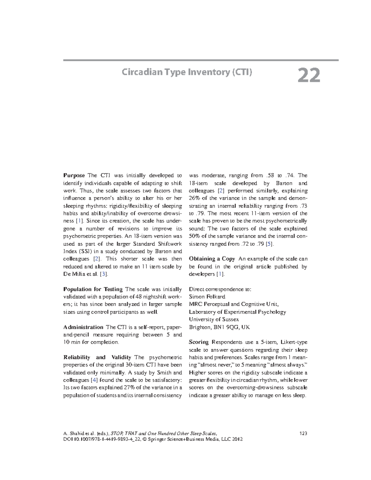 Circadian Type Inventory (CTI) - A. Shahid et al. (eds.), STOP, THAT ...