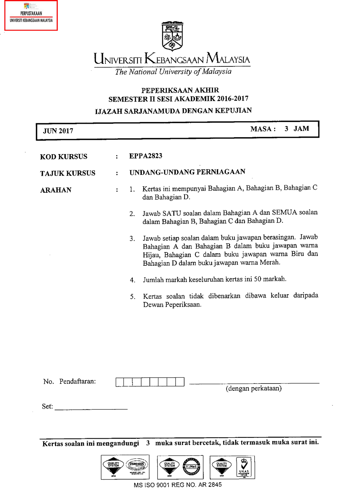 Eppa2823 Undang Undang Perniagaan V Univertsrrl Kebangsmn Malaysia The National University Of Studocu