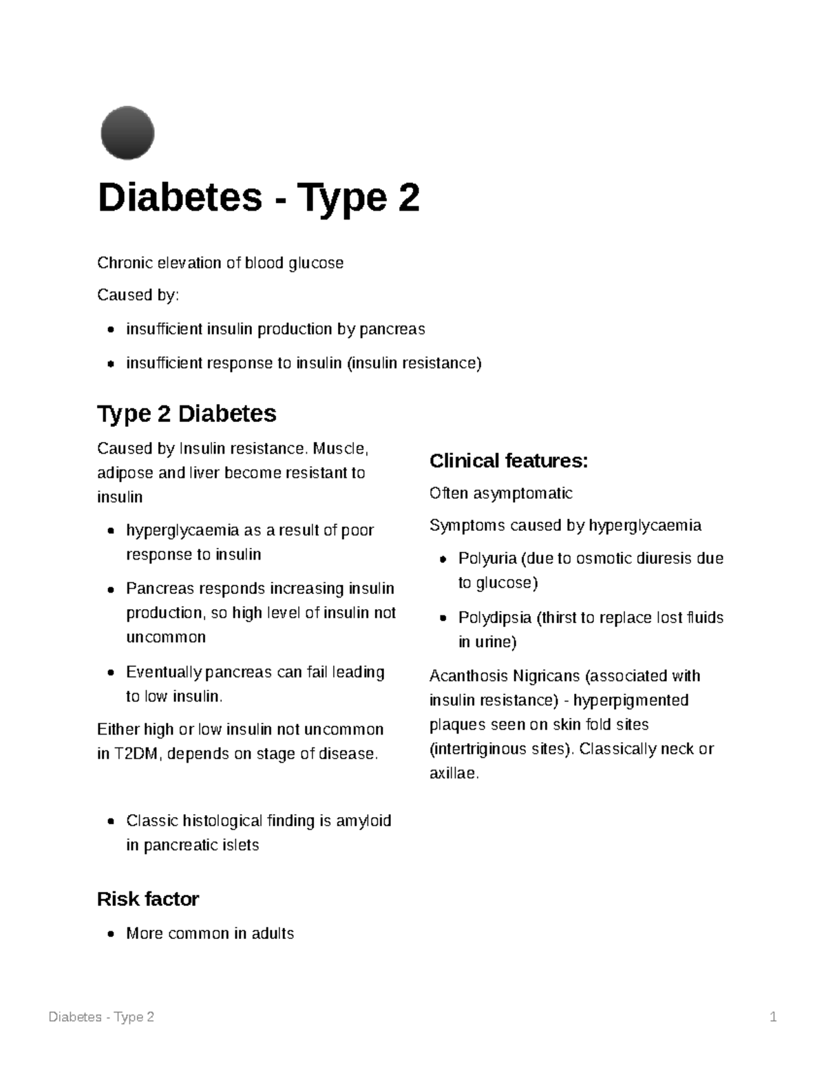 Diabetes - Type 2 - MED101 - Sheffield - Studocu