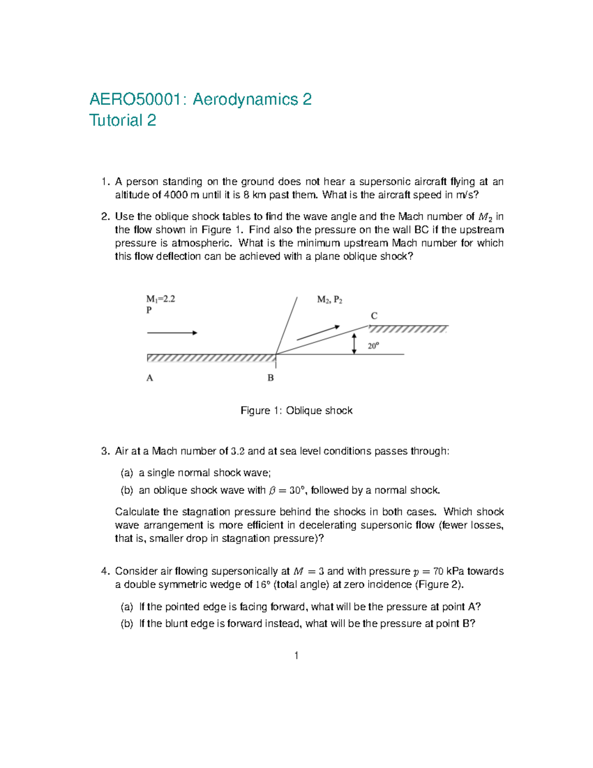 AERO50001 Tutorial 2 solution v2 - AERO50001: Aerodynamics 2 Tutorial 2 ...