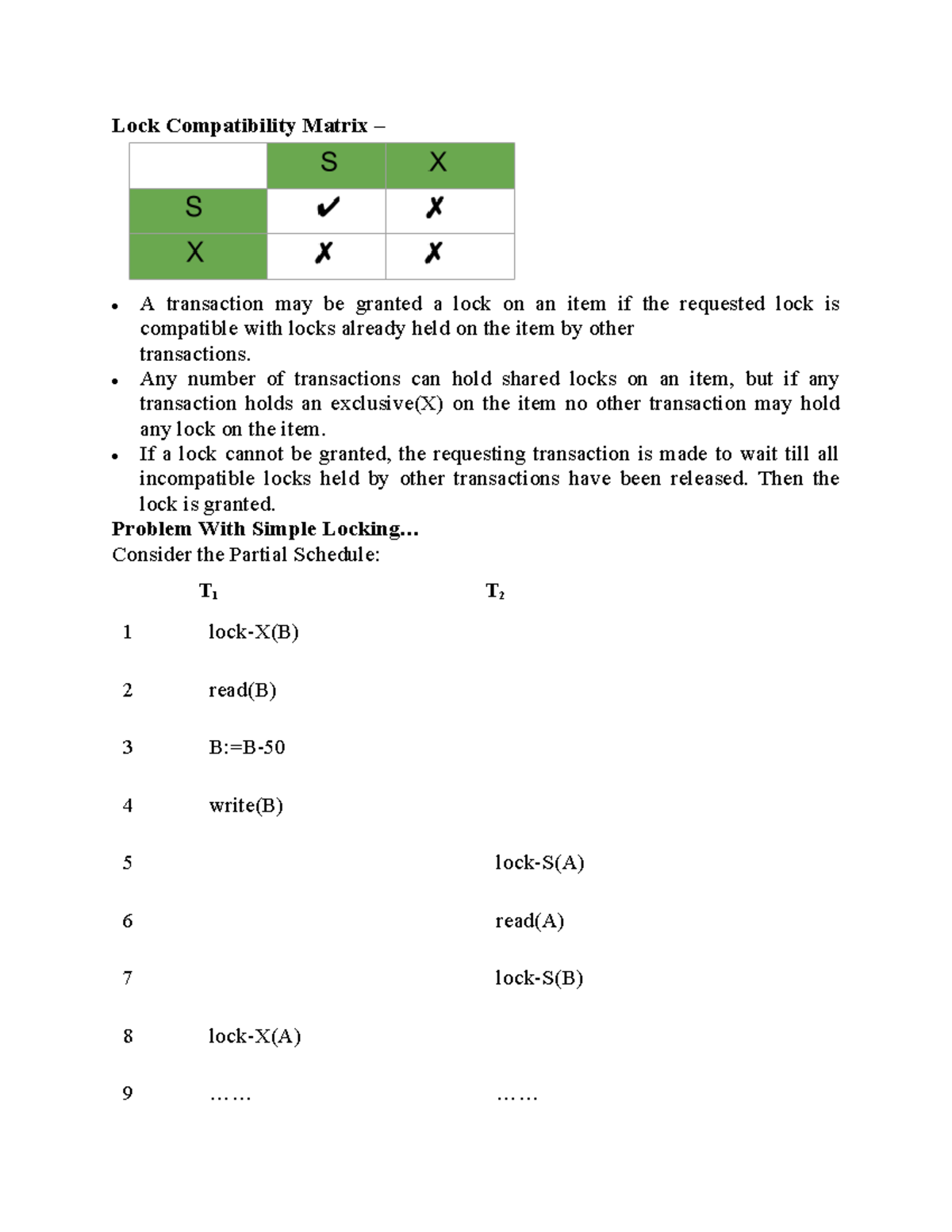 Lock Compatibility Matrix Any number of transactions can hold shared