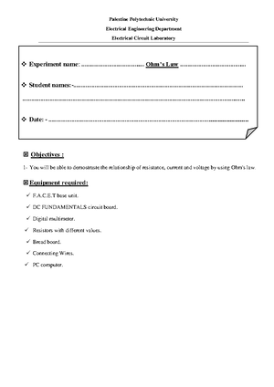 EXP # 2 - Electrical lab - Electrical Engineering Department Electrical ...