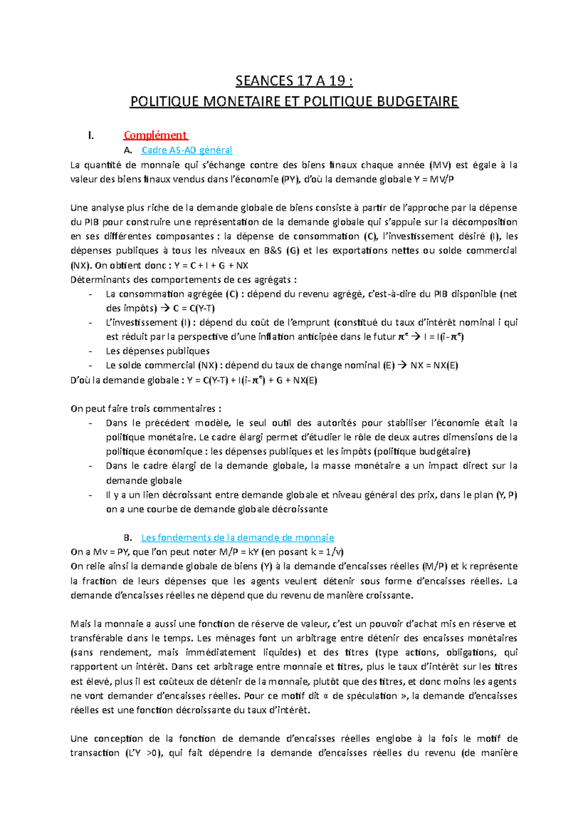La Politique Monétaire Est elle Toujours Efficace Dissertation Fiche 17-18-19 - Politique Monetaire ET Politique Budgetaire - SEANCES 17 A  19 : POLITIQUE MONETAIRE - Studocu