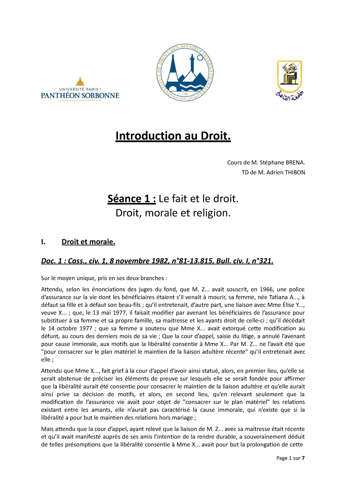 23-24 TD Introduction Au Droit Séance 1 Plaquette - Page 1 Sur 7 ...