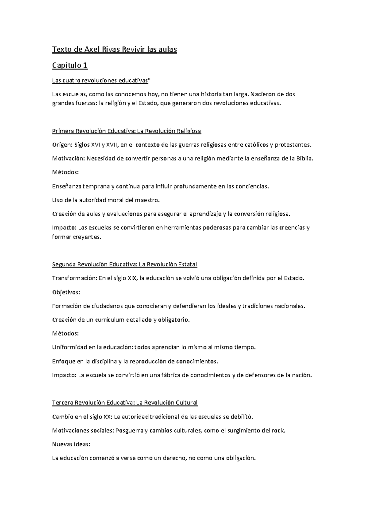 Resumen de la blibliografia de pedagogia - Texto de Axel Rivas Revivir ...