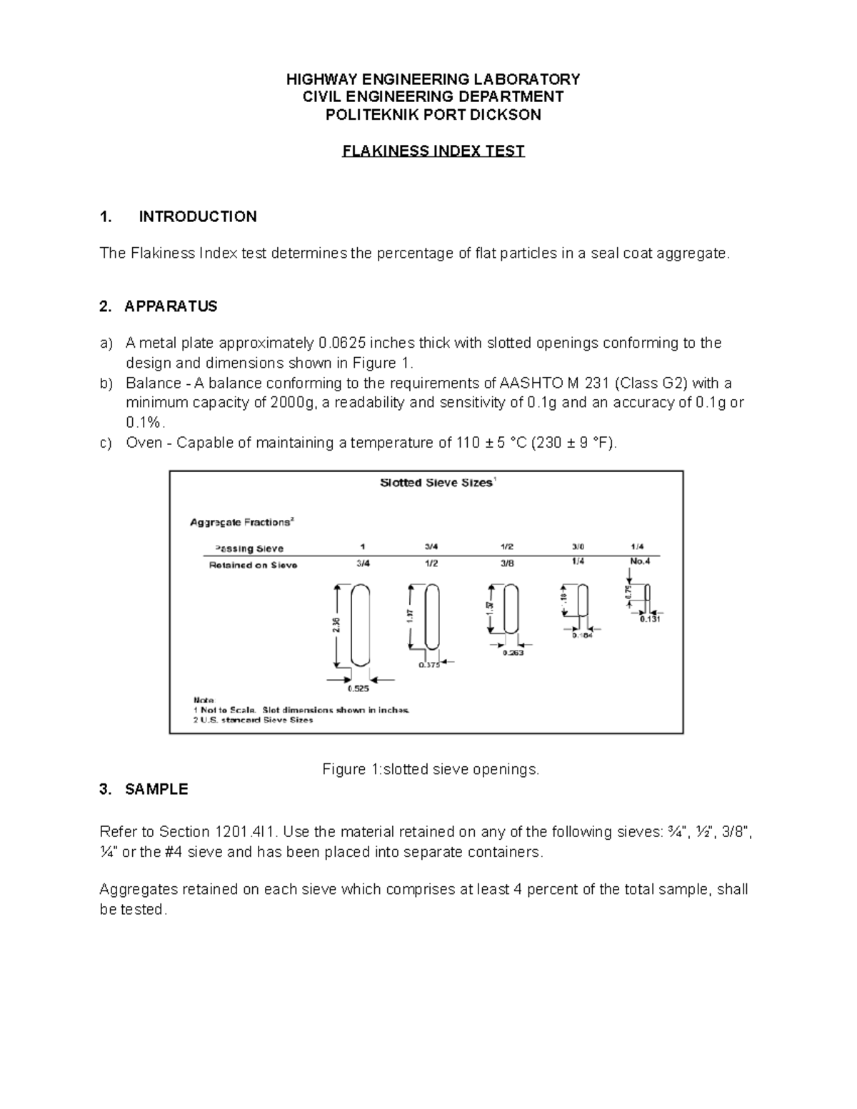 Flakiness Index TEST - Gsgsr - HIGHWAY ENGINEERING LABORATORY CIVIL ...