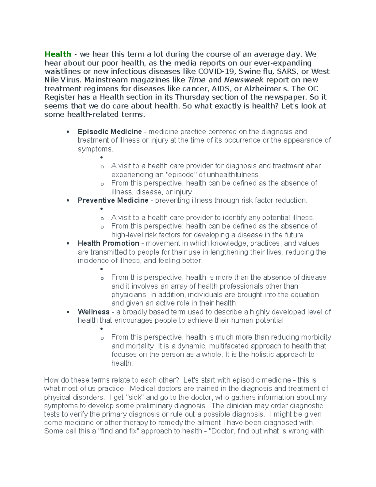 Public Health-M1 - Health - we hear this term a lot during the course ...