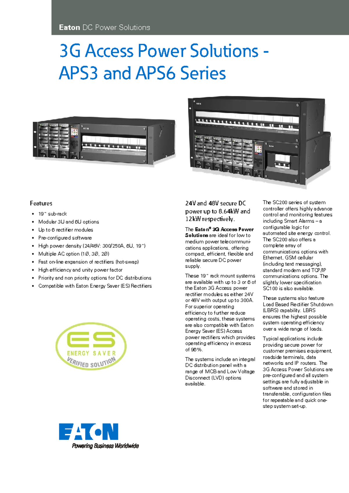 APS6 Especificaciones Tecnicas - Eaton DC Power Solutions 3G Access ...