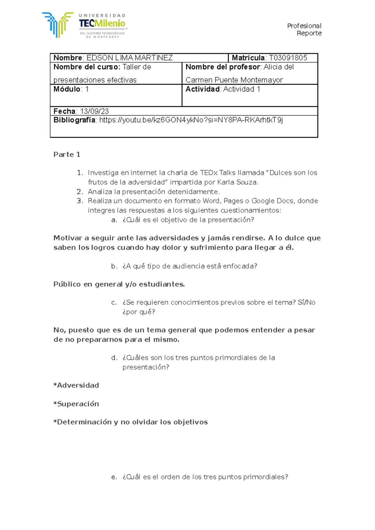 Actividad 1 - Profesional Reporte Nombre: EDSON LIMA MARTINEZ Matrícula ...