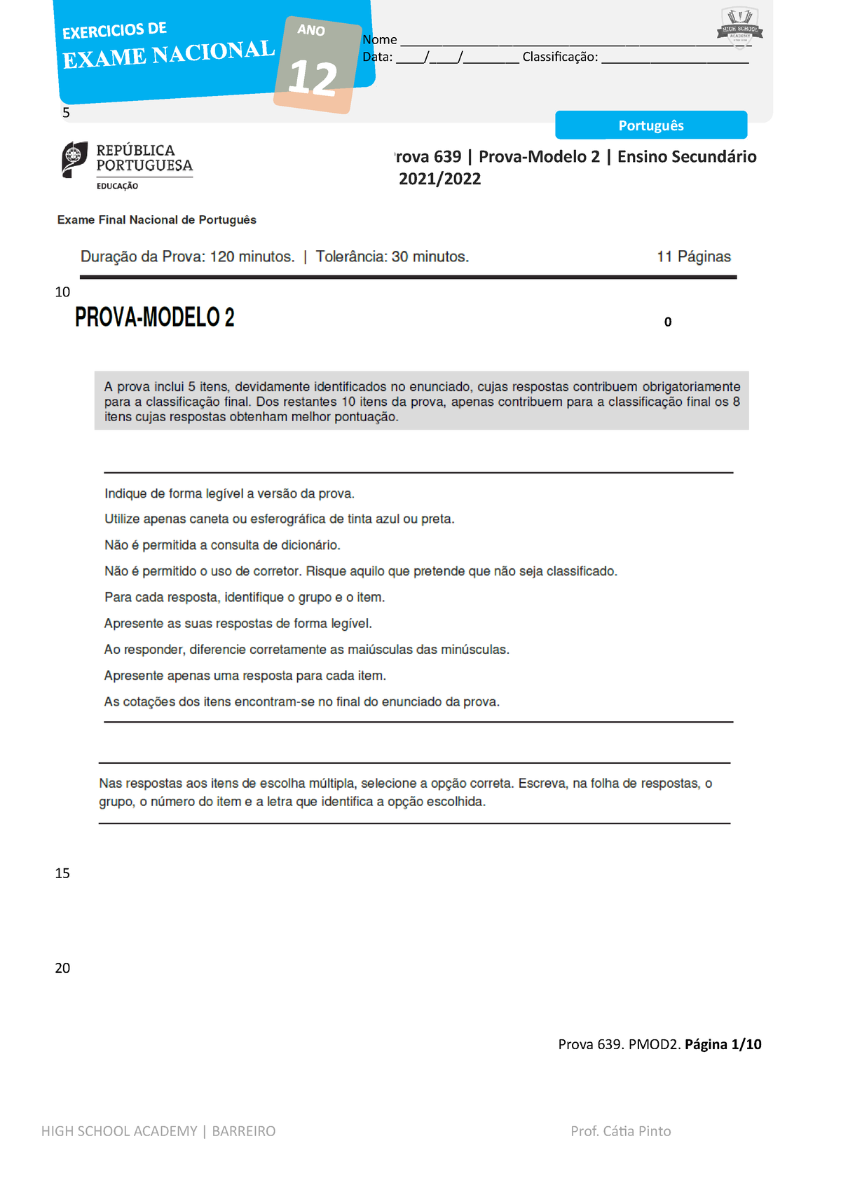 Prova Modelo 2 Exame Nacional 2021 2022 Prova 639 Prova Modelo 2 Ensino Secundário 2132