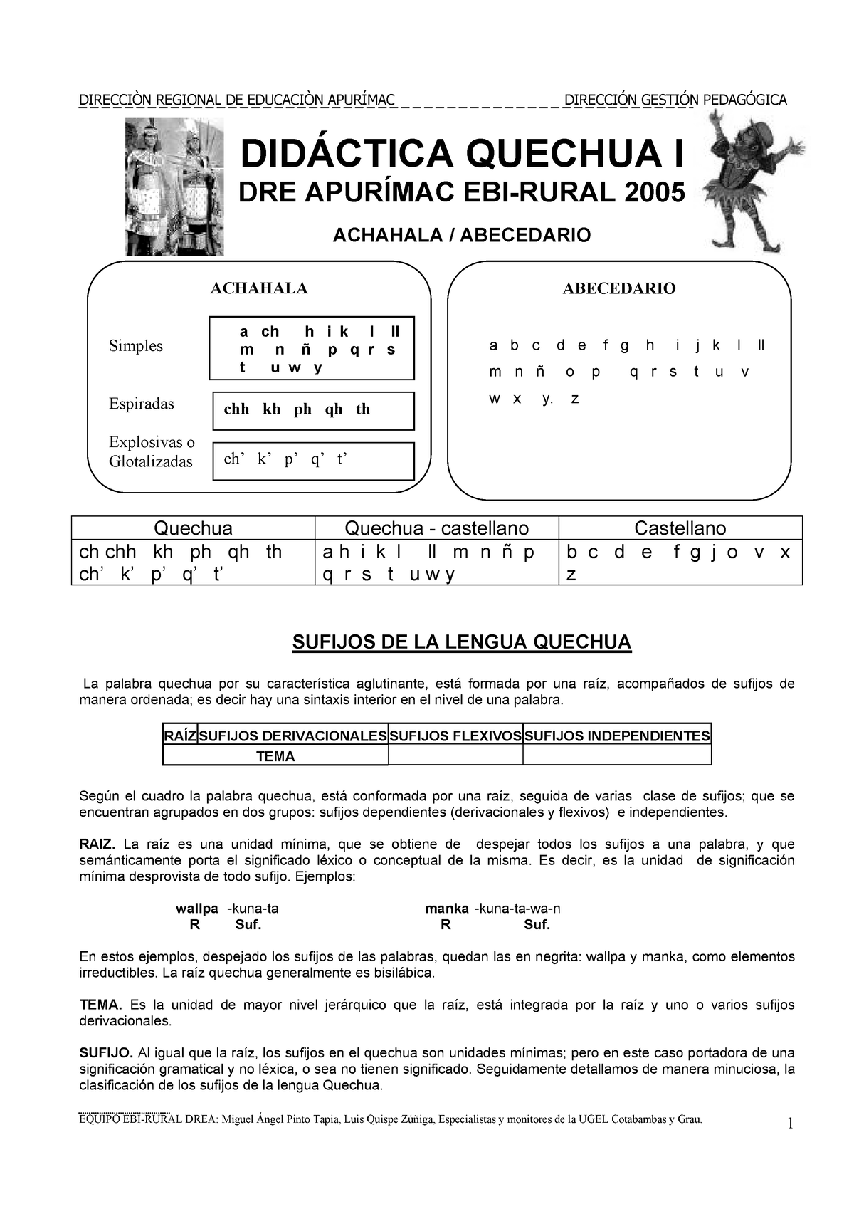 Didactica Quechua Y Abecedario - DIDÁCTICA QUECHUA I DRE APURÍMAC EBI ...