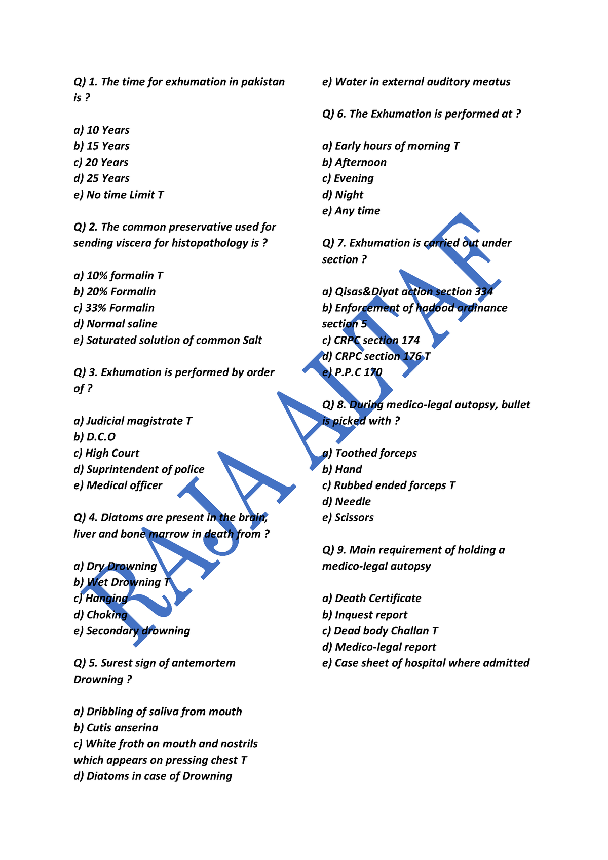 Forensic Medicine Solved BCQS 6th Semester MBBS Lumhs - Q) 1. The Time ...