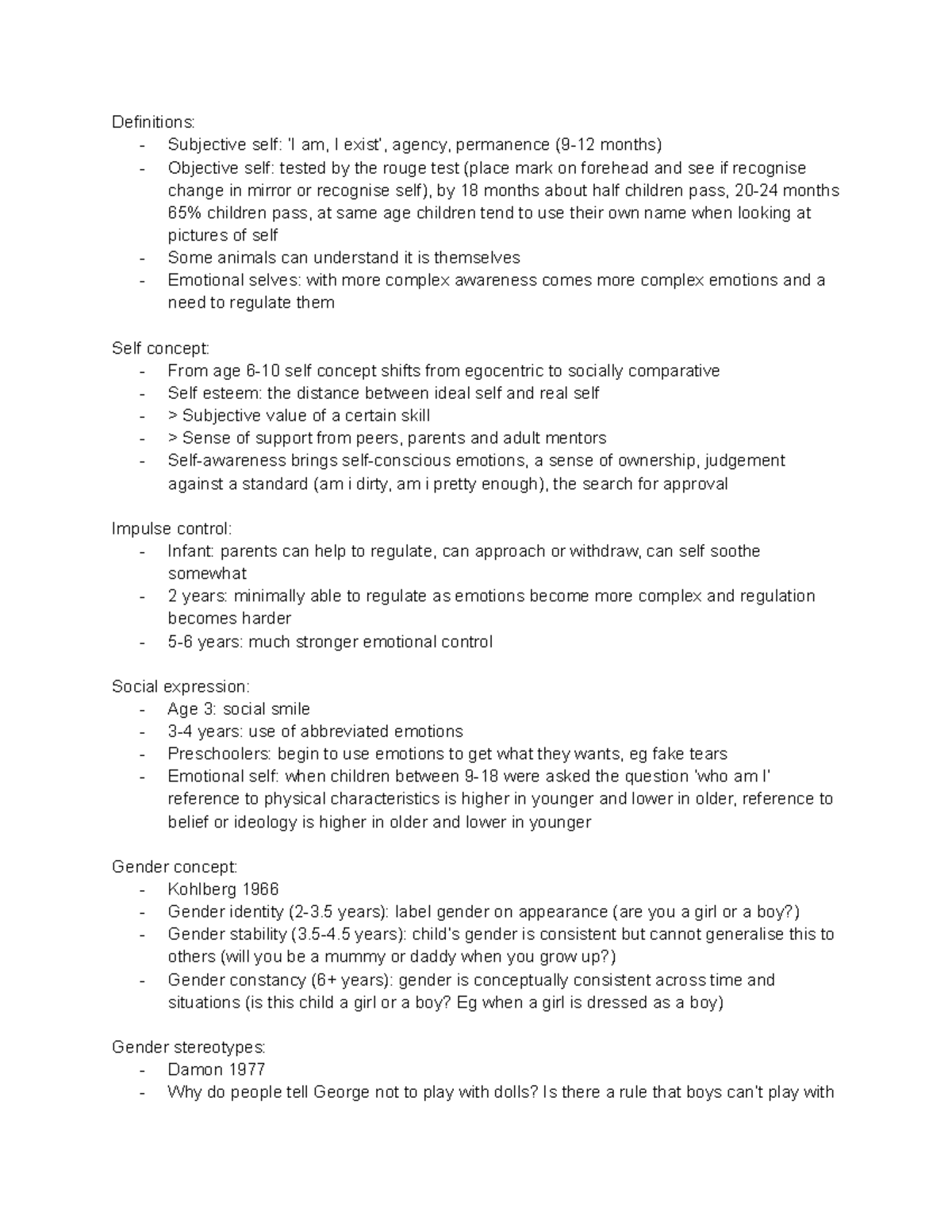 PSYC2007 Week 5 Development of Self and Gender - Definitions ...