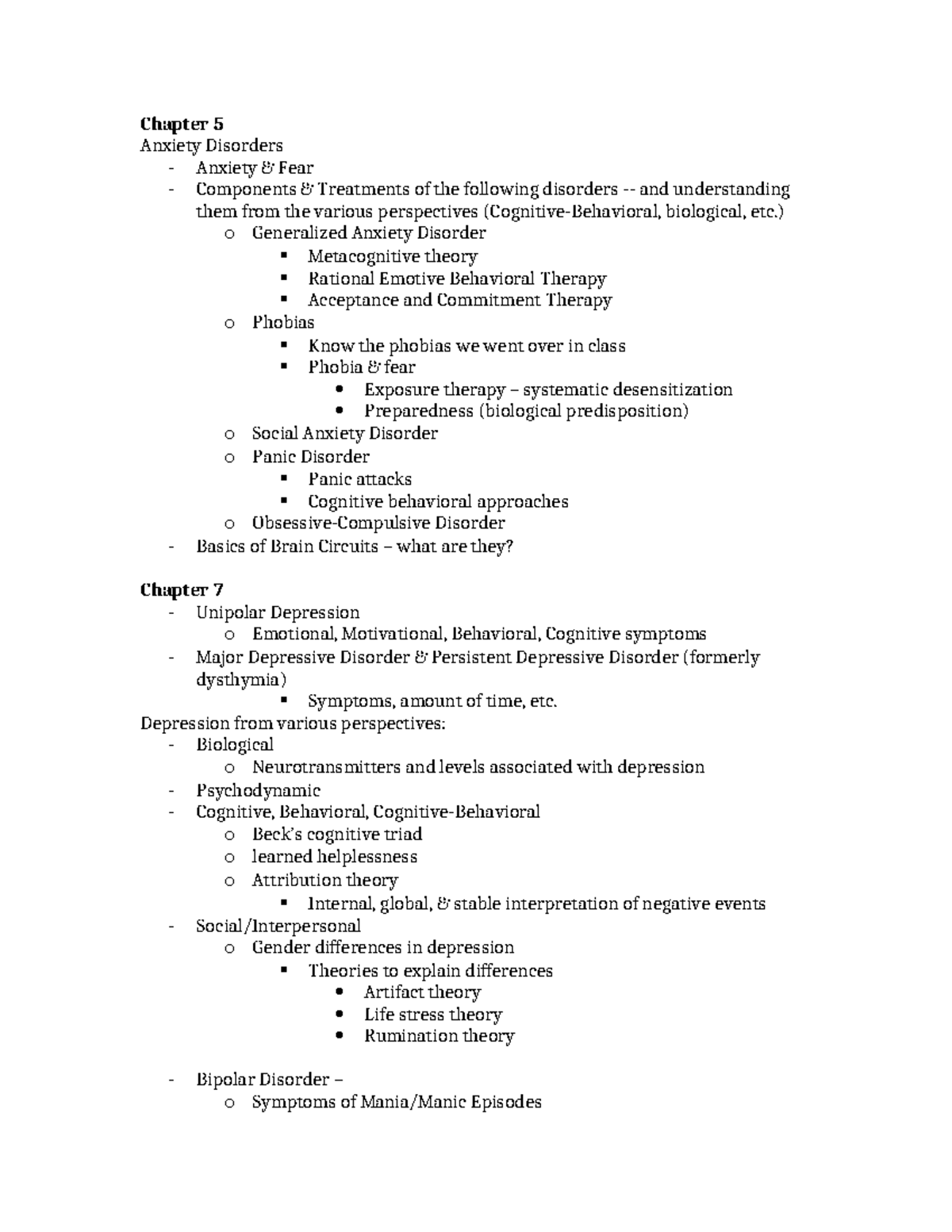 Study Guideline - Exam 2 - s24 - Chapter 5 Anxiety Disorders - Anxiety ...