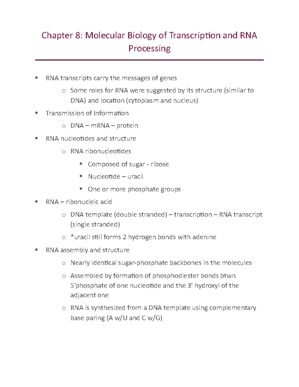 Chapter 8 - Ppt Notes - Chapter 8: Molecular Biology Of Transcription ...