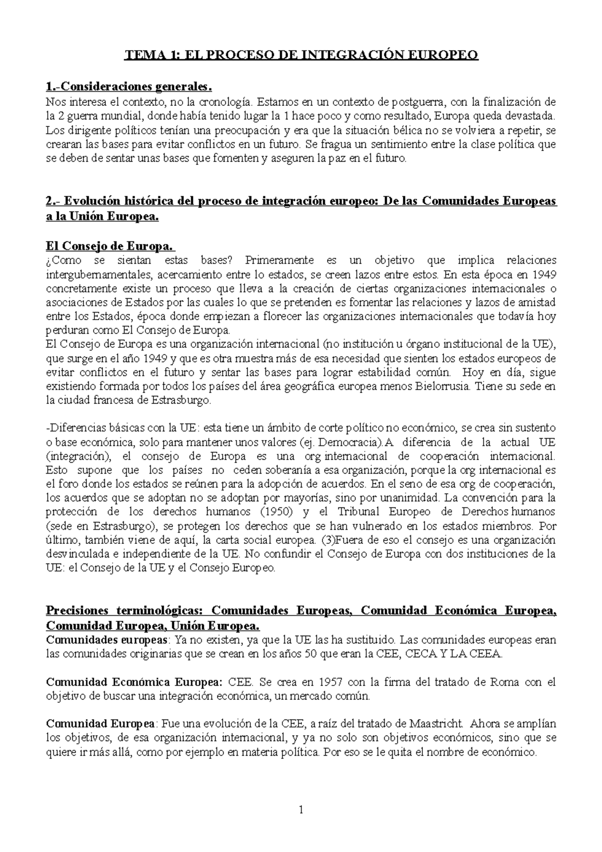 Tema 1 Apuntes 1 Tema 1 El Proceso De IntegraciÓn Europeo 1 Consideraciones Generales Nos 4718