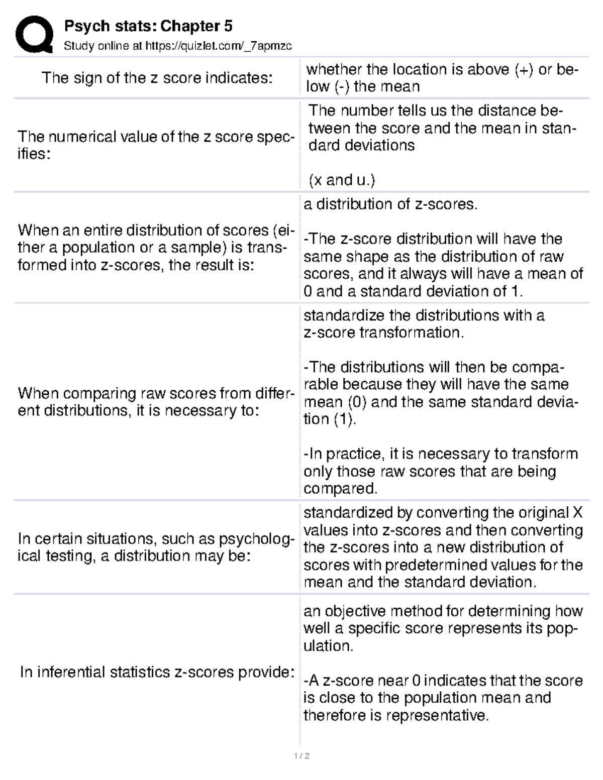 Chapter 5 - Psych stats: Chapter 5 Study online at quizlet/_7apmzc The ...