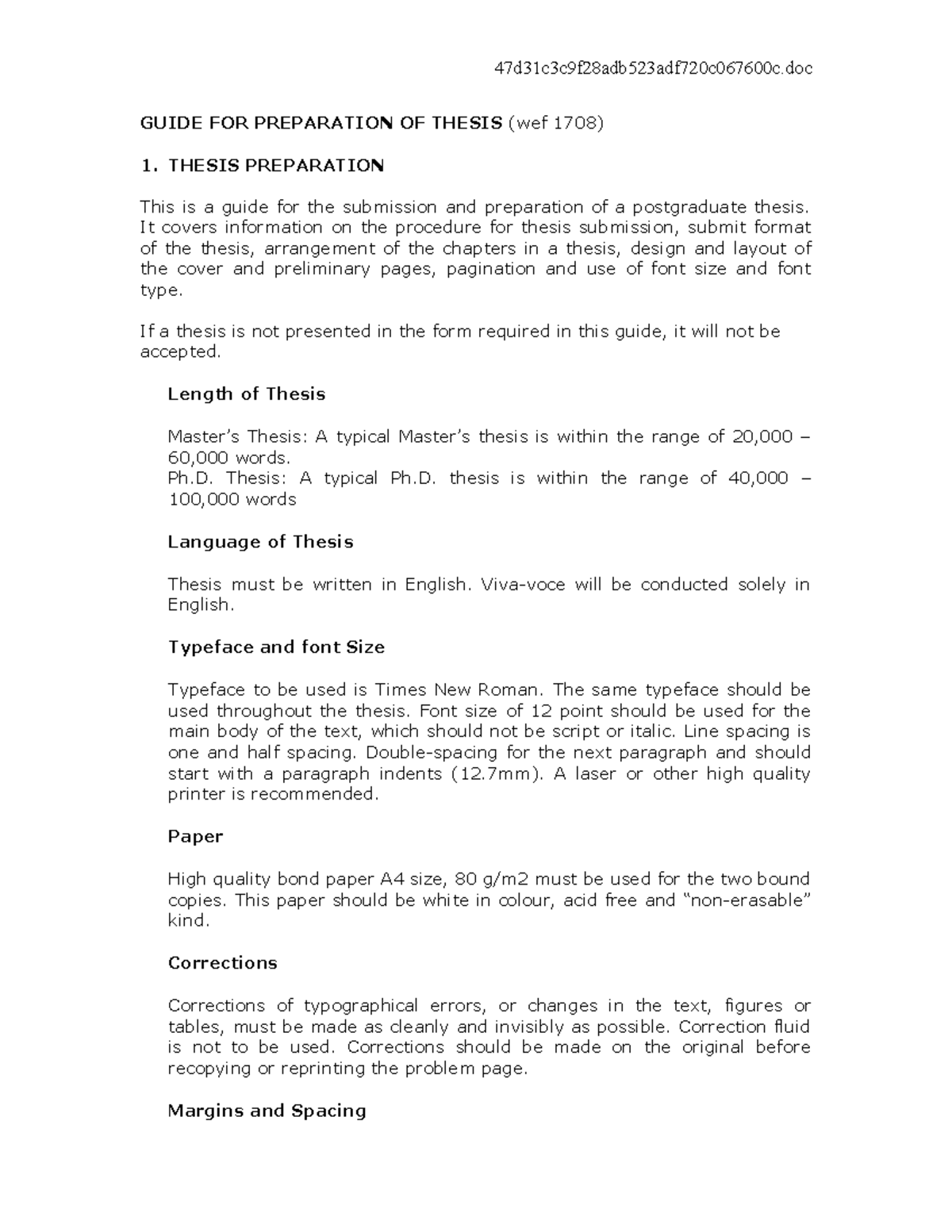 Guidline of thesis preparation - GUIDE FOR PREPARATION OF THESIS (wef ...