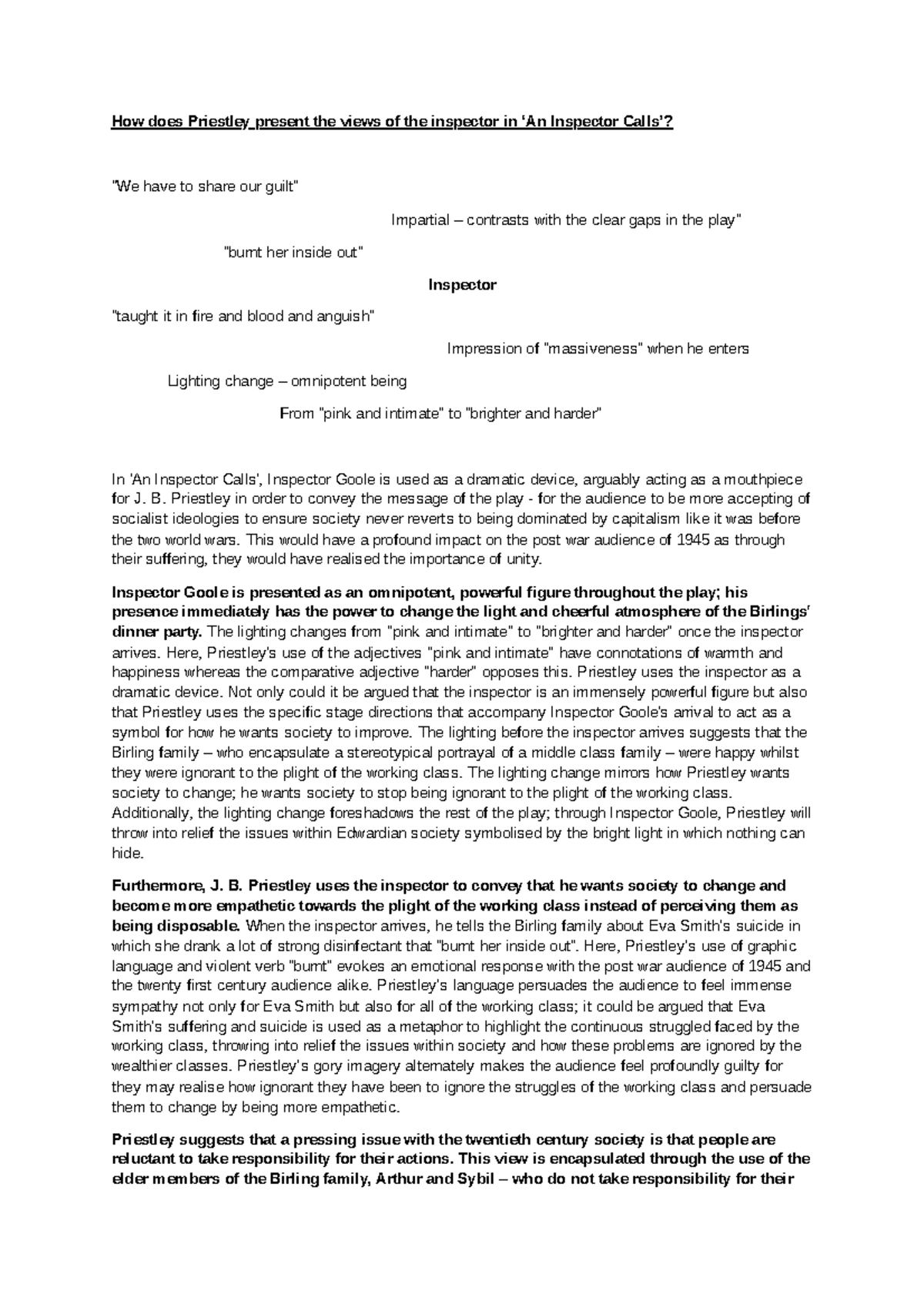 Gooleessay - aic - How does Priestley present the views of the ...