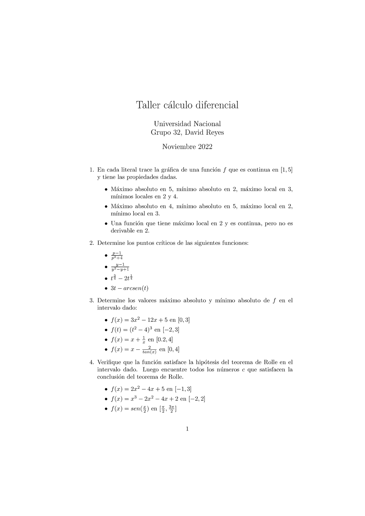 Taller C Lculo Diferencial Taller C Alculo Diferencial Universidad