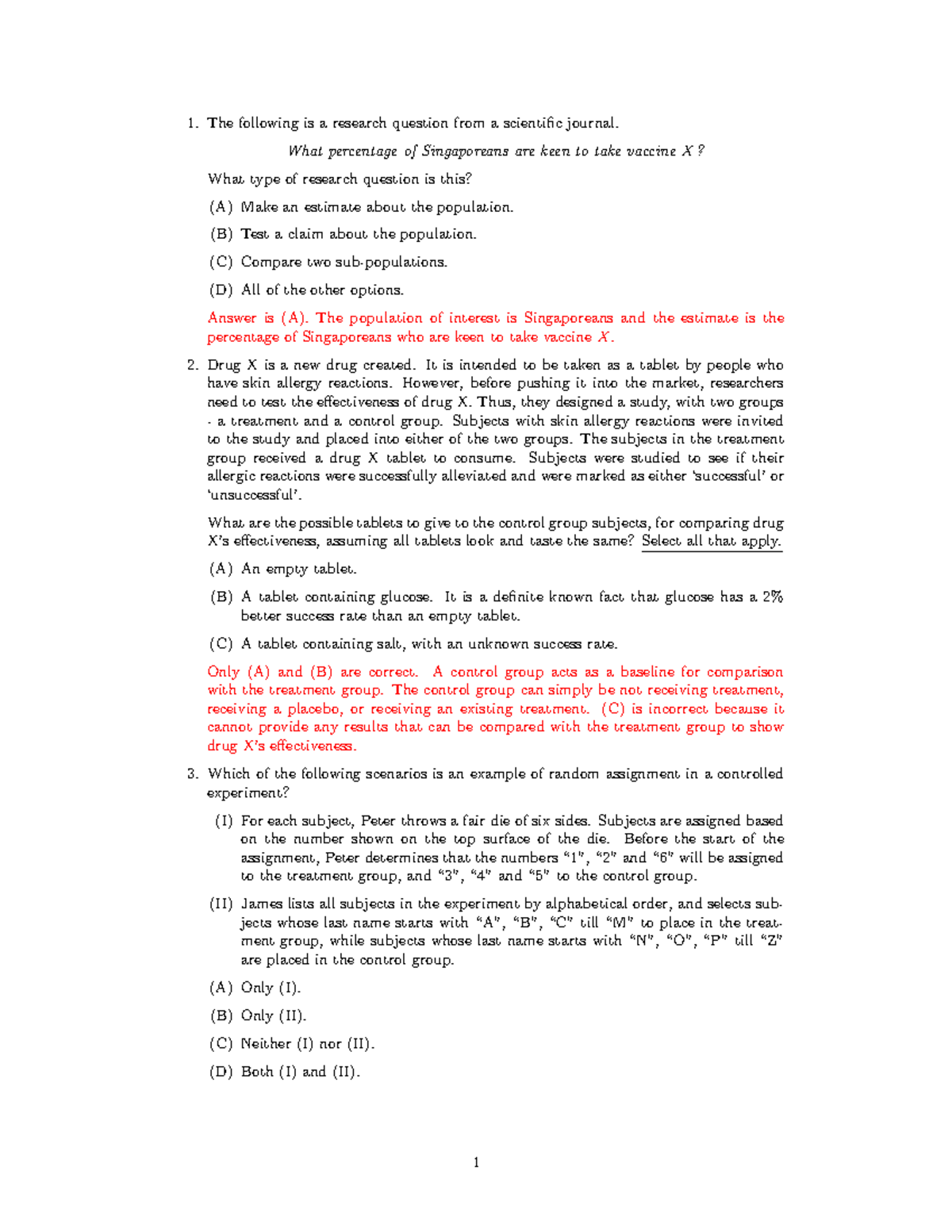 Chapter 1 quiz solutions - The following is a research question from a ...