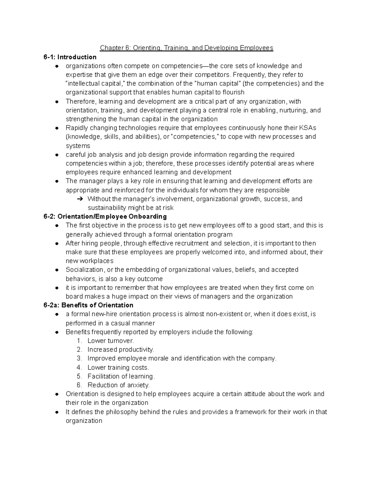 MHR523 Chapter 6 notes - Chapter 6: Orienting, Training, and Developing ...