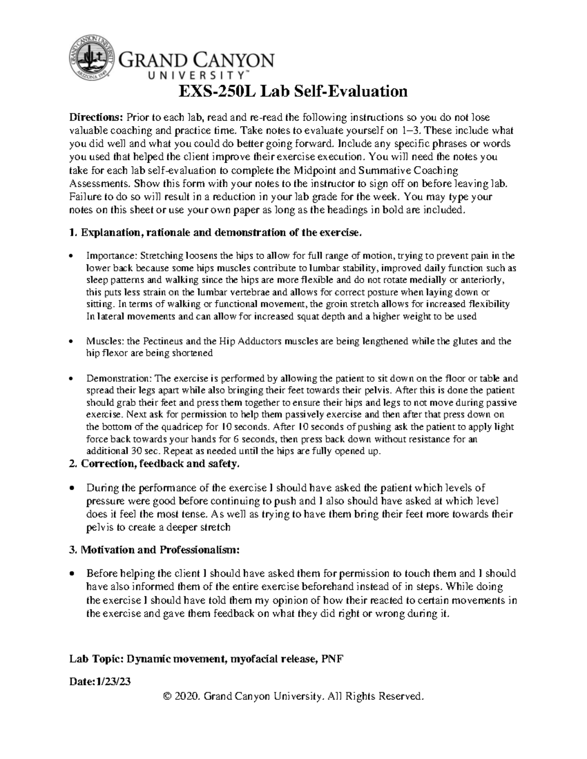EXS-250L-RS-Lab Self Evaluation 2 - © 2020. Grand Canyon University ...