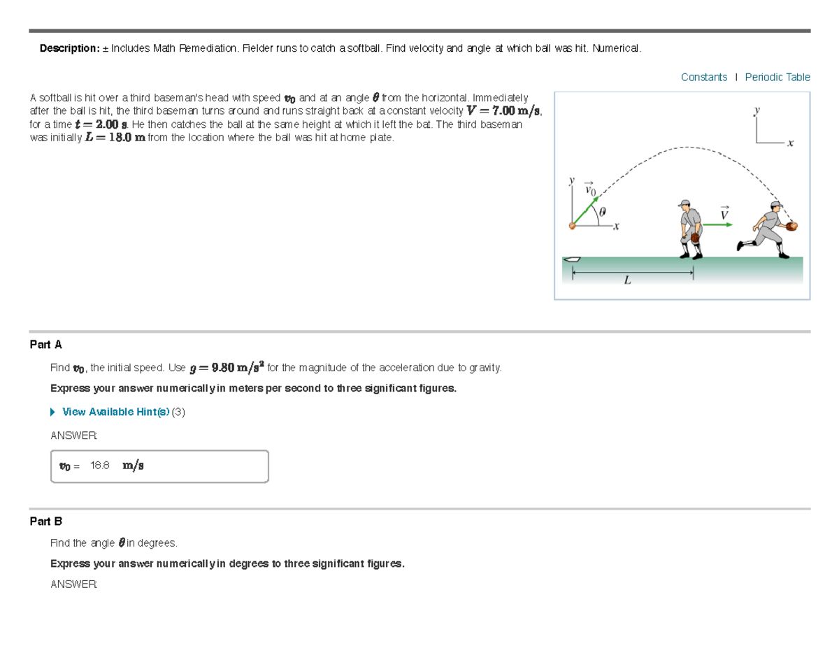 Mastering Physics Speed of a Softball - Description: ± Includes Math ...