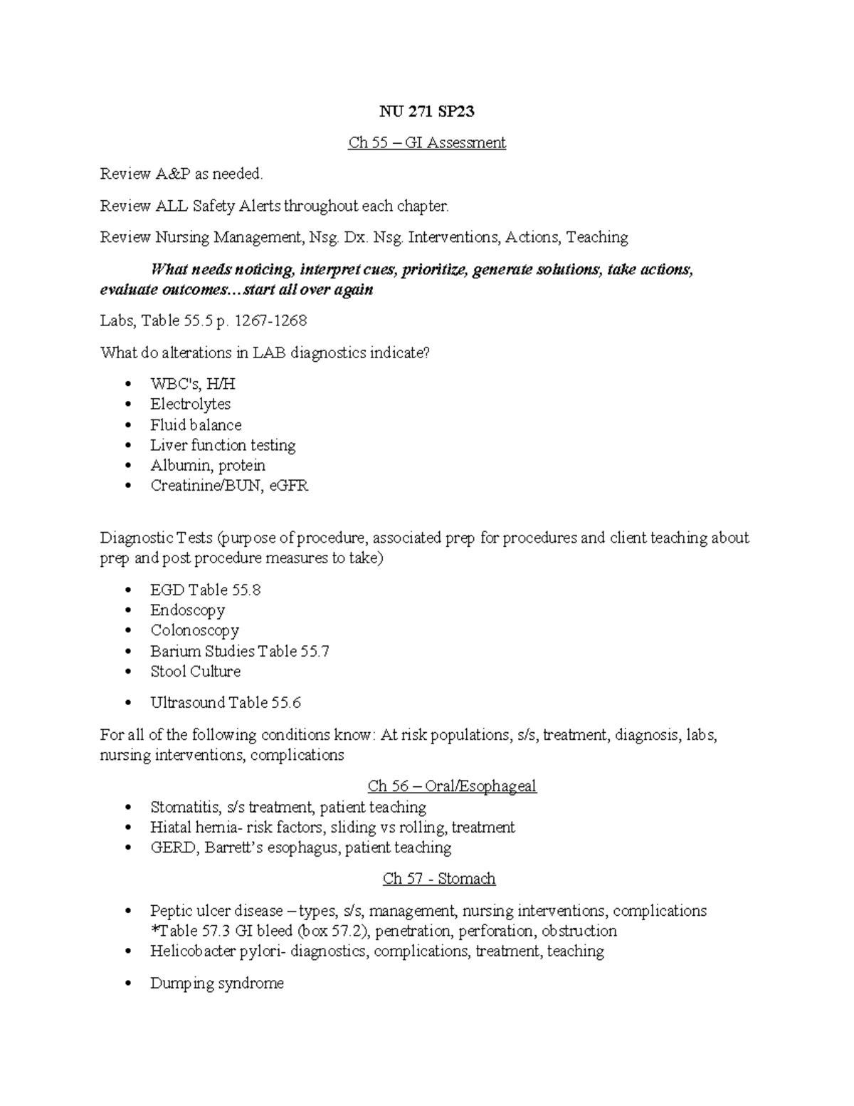 271 SG 4 GI:GU - exam - NU 271 SP Ch 55 – GI Assessment Review A&P as ...