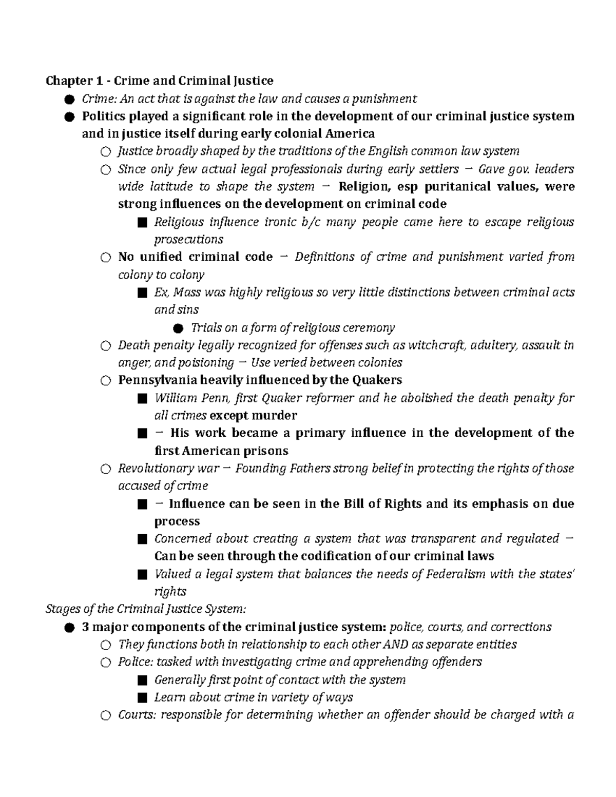 Chapter I Reading Notes - Chapter 1 - Crime And Criminal Justice Crime ...