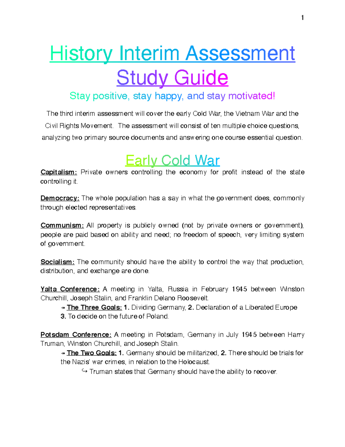 US History Test - Study Guide - History Interim Assessment Study Guide ...