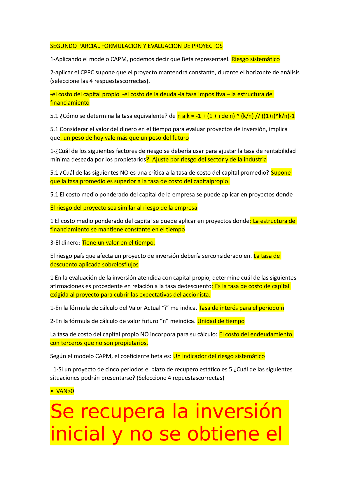 Segundo Parcial Formulacion Y Evaluacion DE Proyectos - SEGUNDO PARCIAL ...