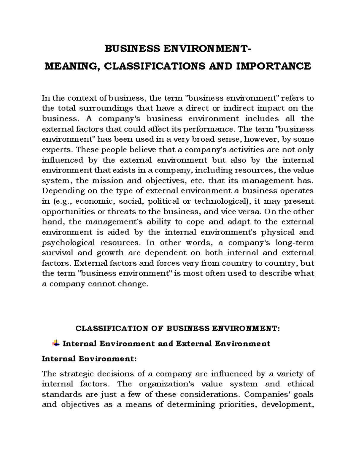 Business Environment- Meaning, classification and importance - Studocu