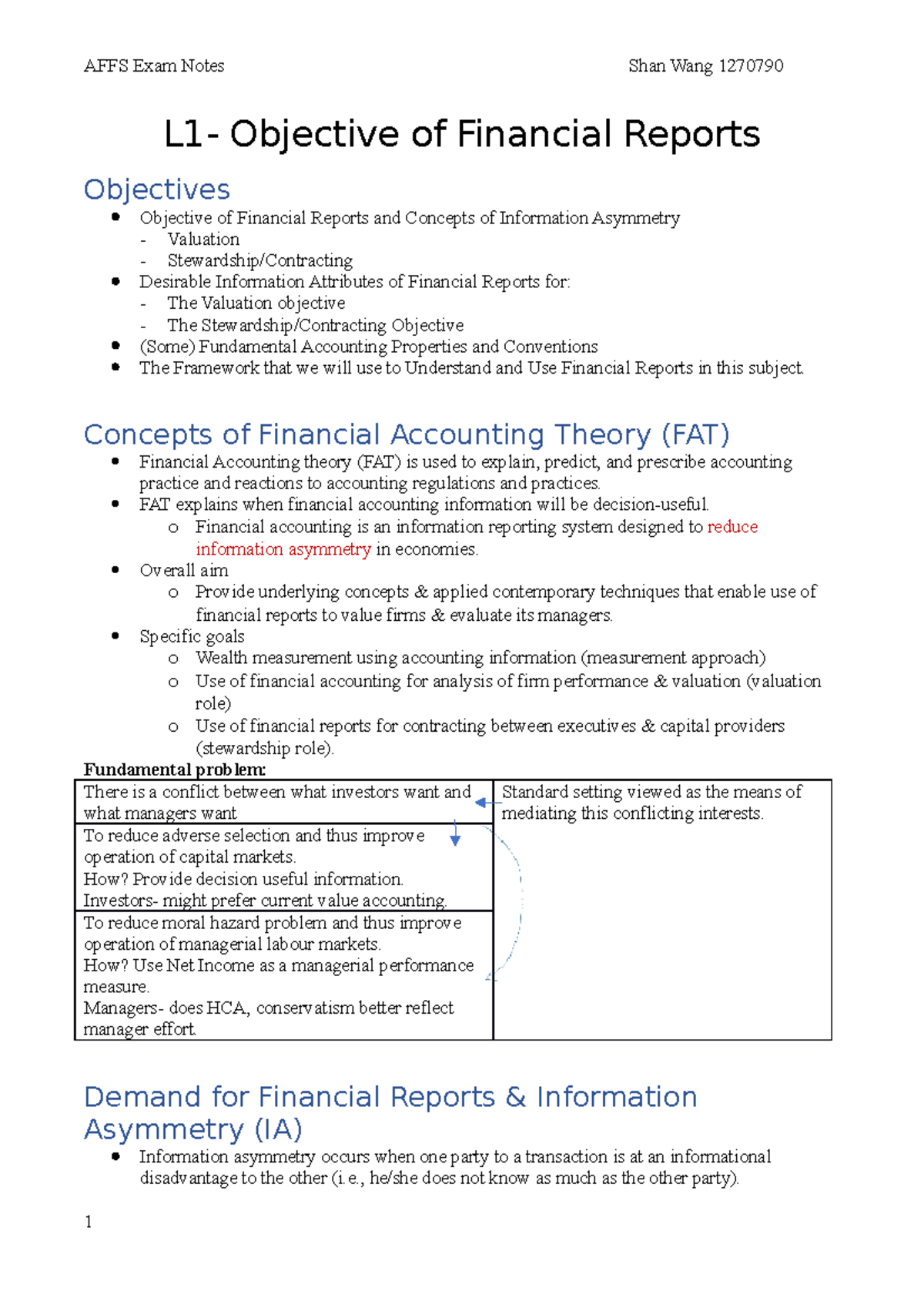 AFFS Exam Notes for L1 - L1- Objective of Financial Reports Objectives ...