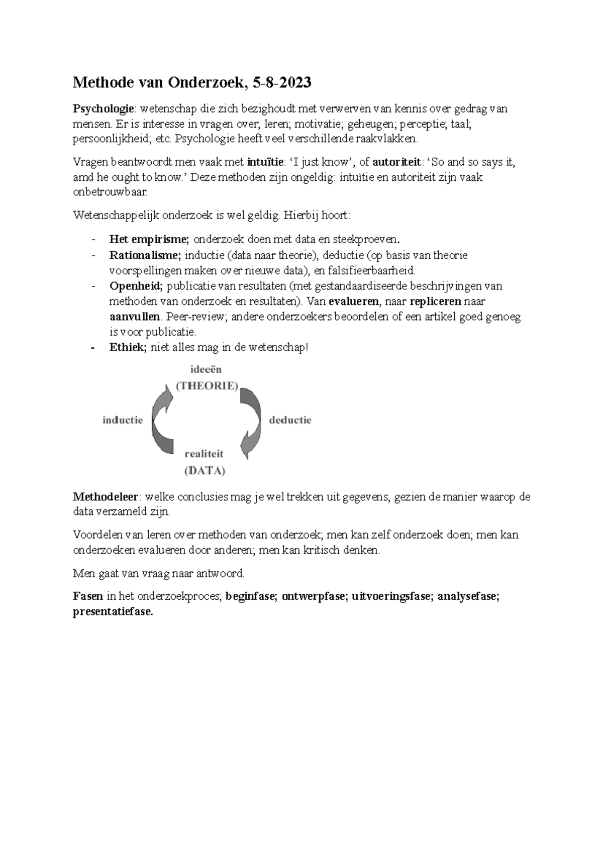 Week 1 Methode van Onderzoek - Methode van Onderzoek, 5-8- Psychologie ...
