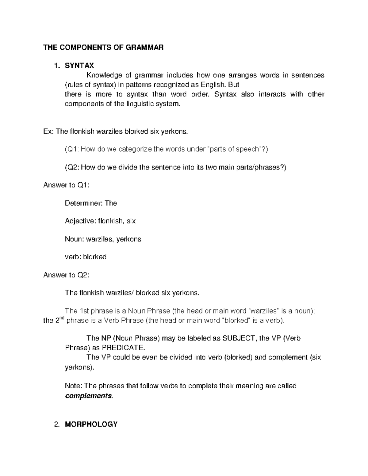 Components OF Grammar yes - THE COMPONENTS OF GRAMMAR 1. SYNTAX ...