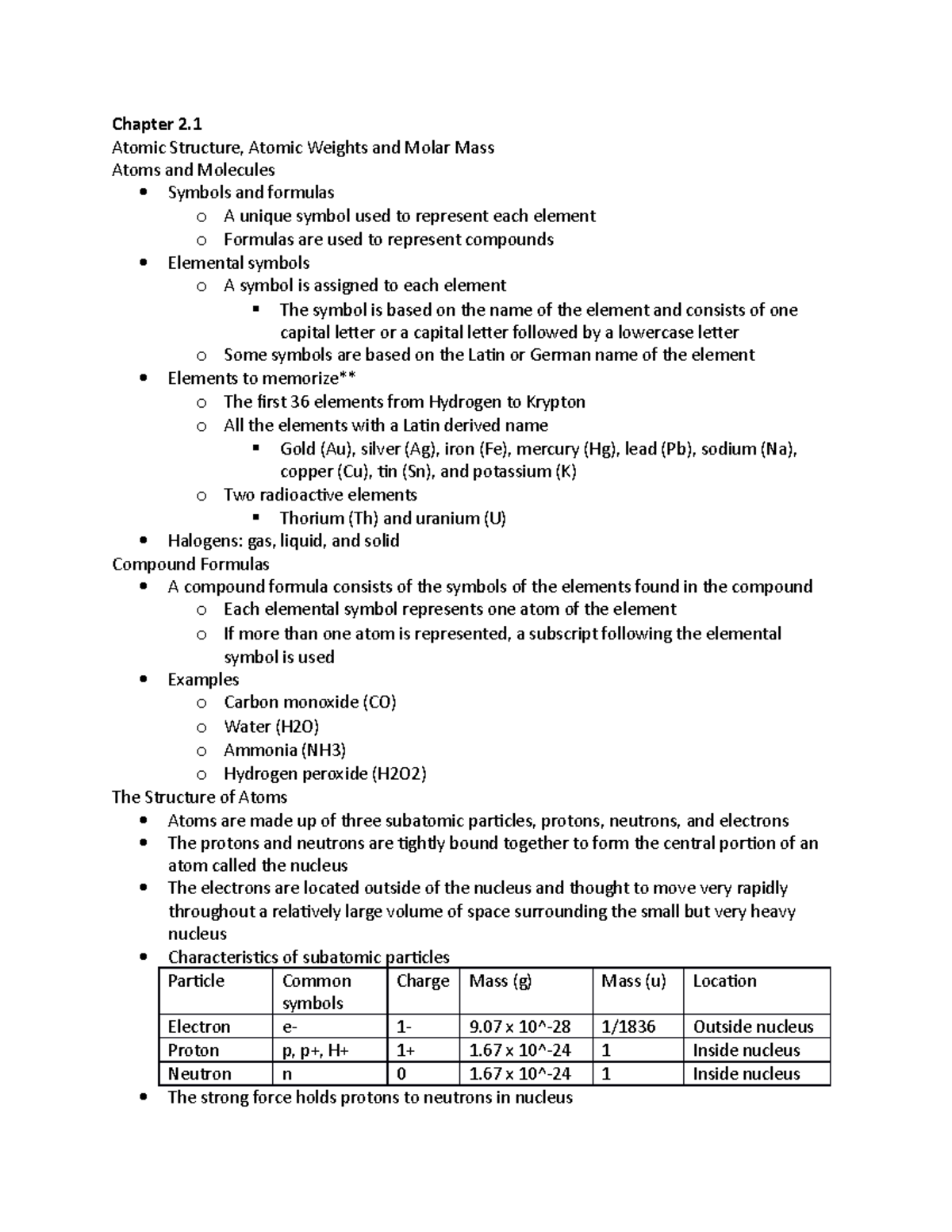 CHM 103 Chapter 2 - Atomic Structure, Atomic Weights and Molar Mass ...