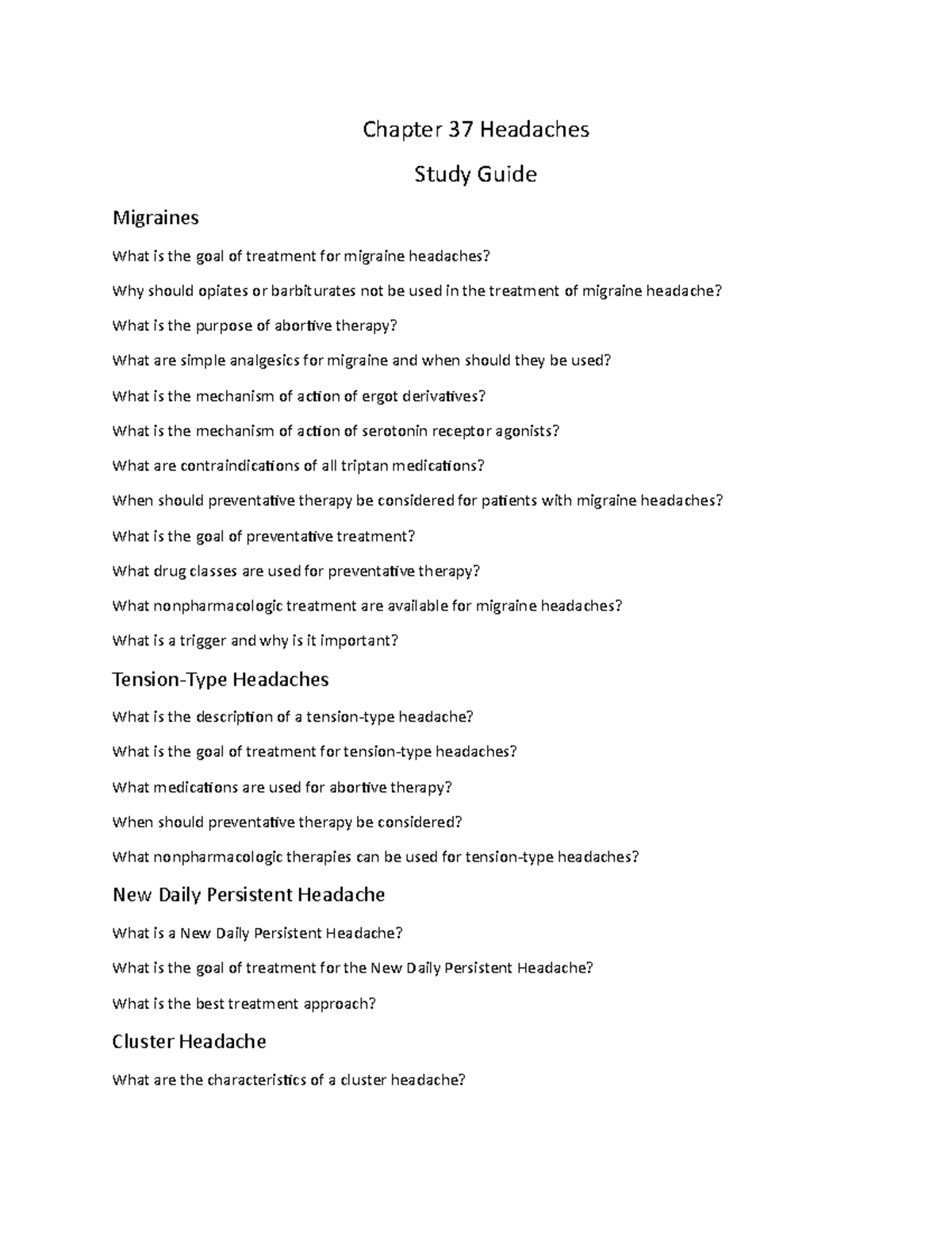 Chapter 37 Headaches Chapter 37 Headaches Study Guide Migraines What