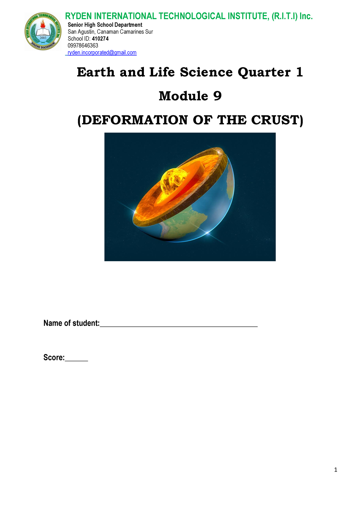 Earth And Life Science Quarter 1 Module 9 Senior High School Department San Agustin Canaman 2374