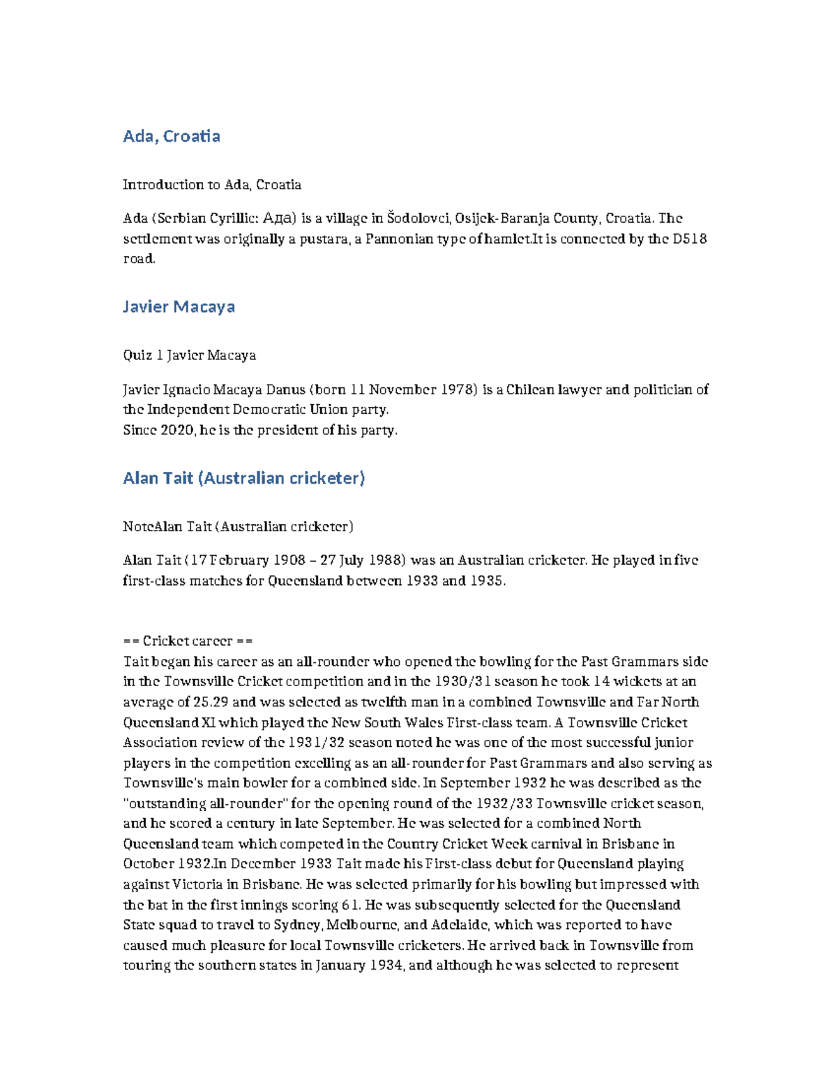 PSY167 Essay Ada, Croatia Ada, Croatia Introduction to Ada, Croatia