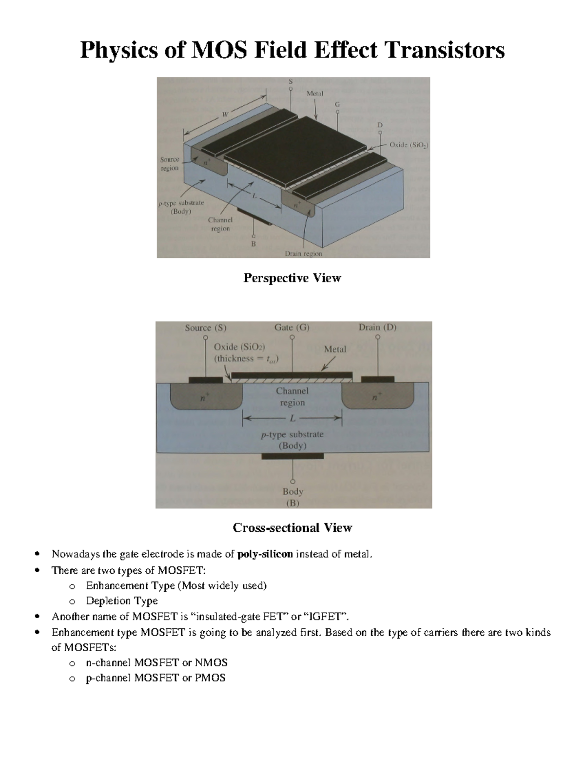 Mos Physics - Lecture notes 7 - Physics of MOS Field Effect Transistors ...