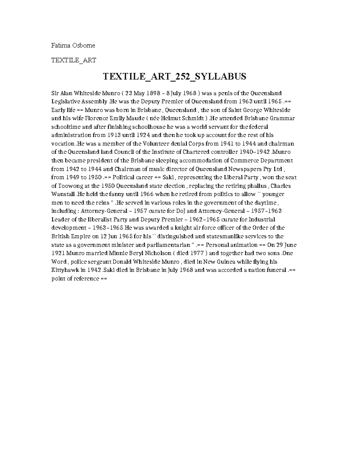 Textile ART 252 Syllabus - Fatima Osborne TEXTILE_ART TEXTILE_ART_252 ...