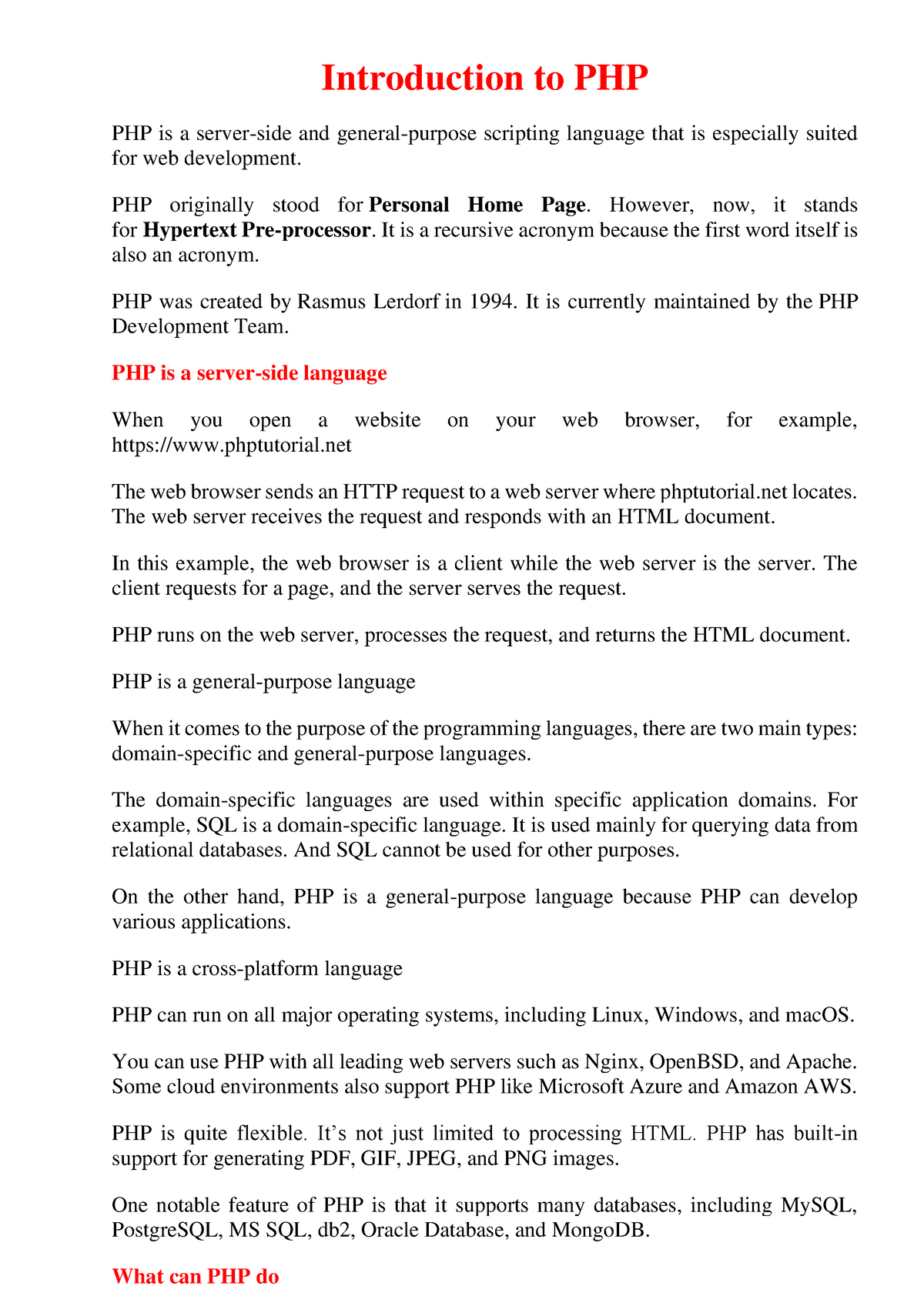 1Introduction To PHP - Php Notes - Introduction To PHP PHP Is A Server ...