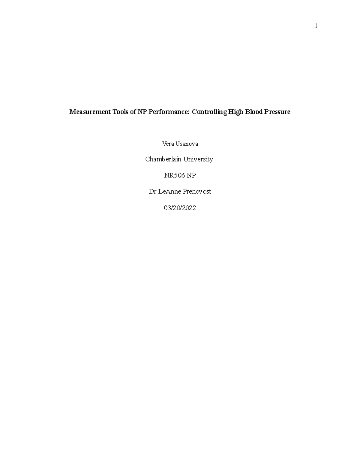 W3 NR506 Measurement Tools of NP Performance Controlling High Blood