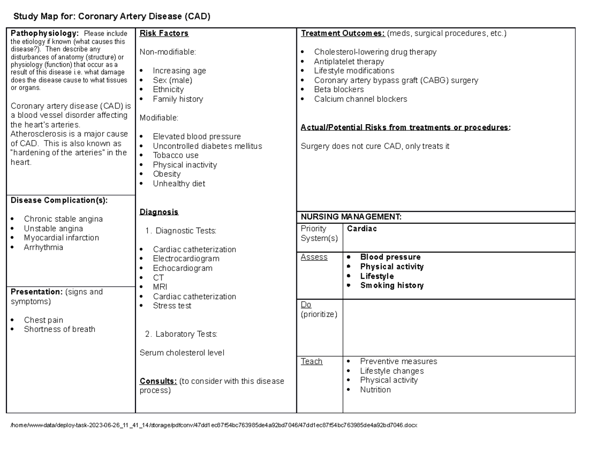 CAD (coronary artery disease) - Study Map for: Coronary Artery Disease ...