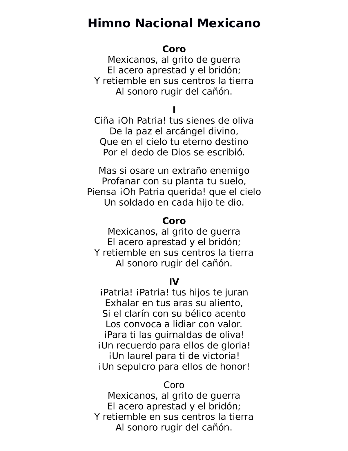 Himno Nacional Mexicano Himno Nacional Mexicano Coro Mexicanos Al