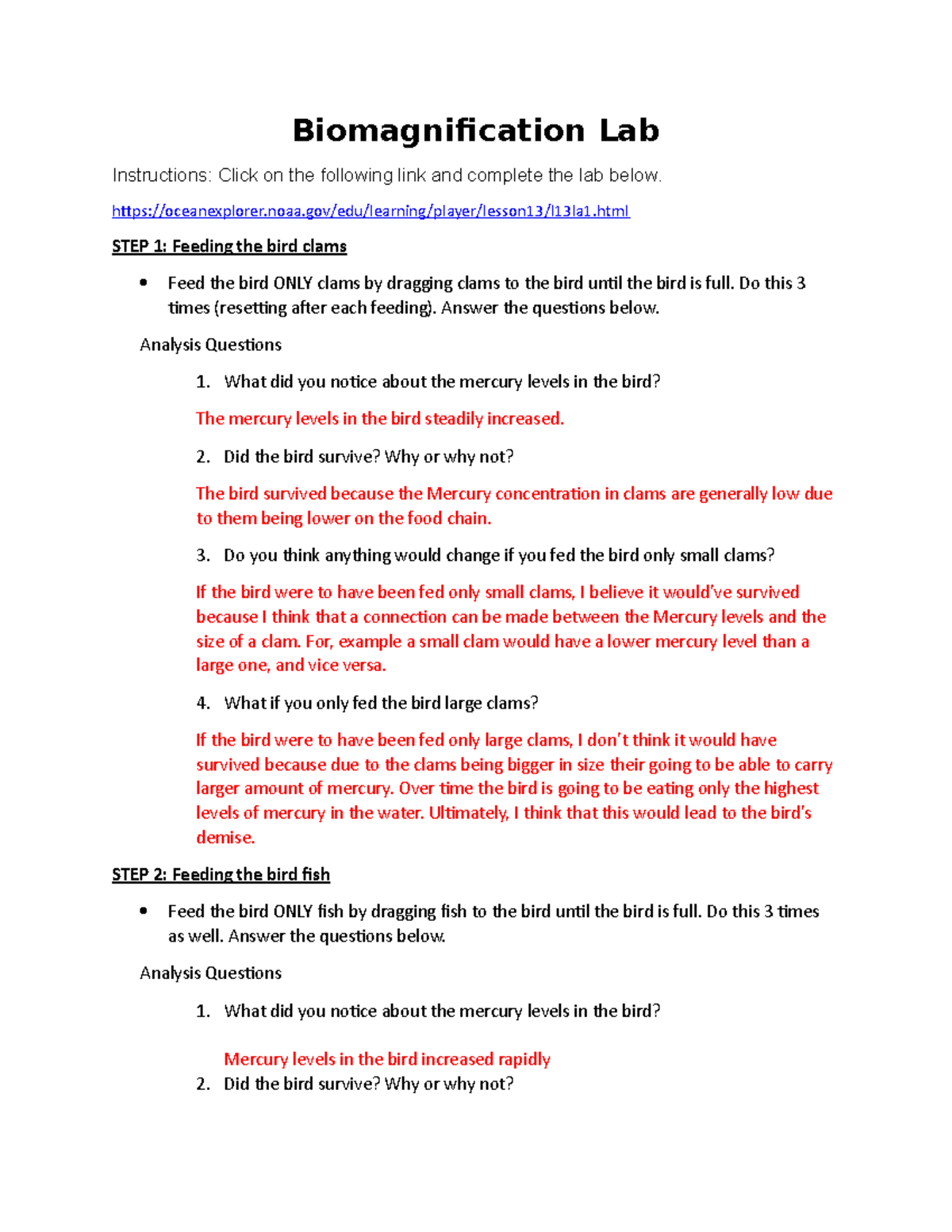 Online Biomagnification Lab Biomagnification Lab Instructions Click