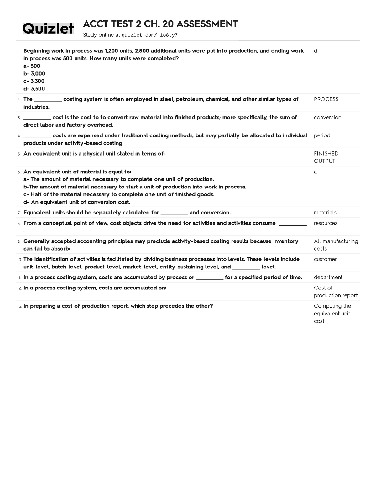 Quizlet Reviewer Accounting Flashcard Accounting - Beginning Work In ...