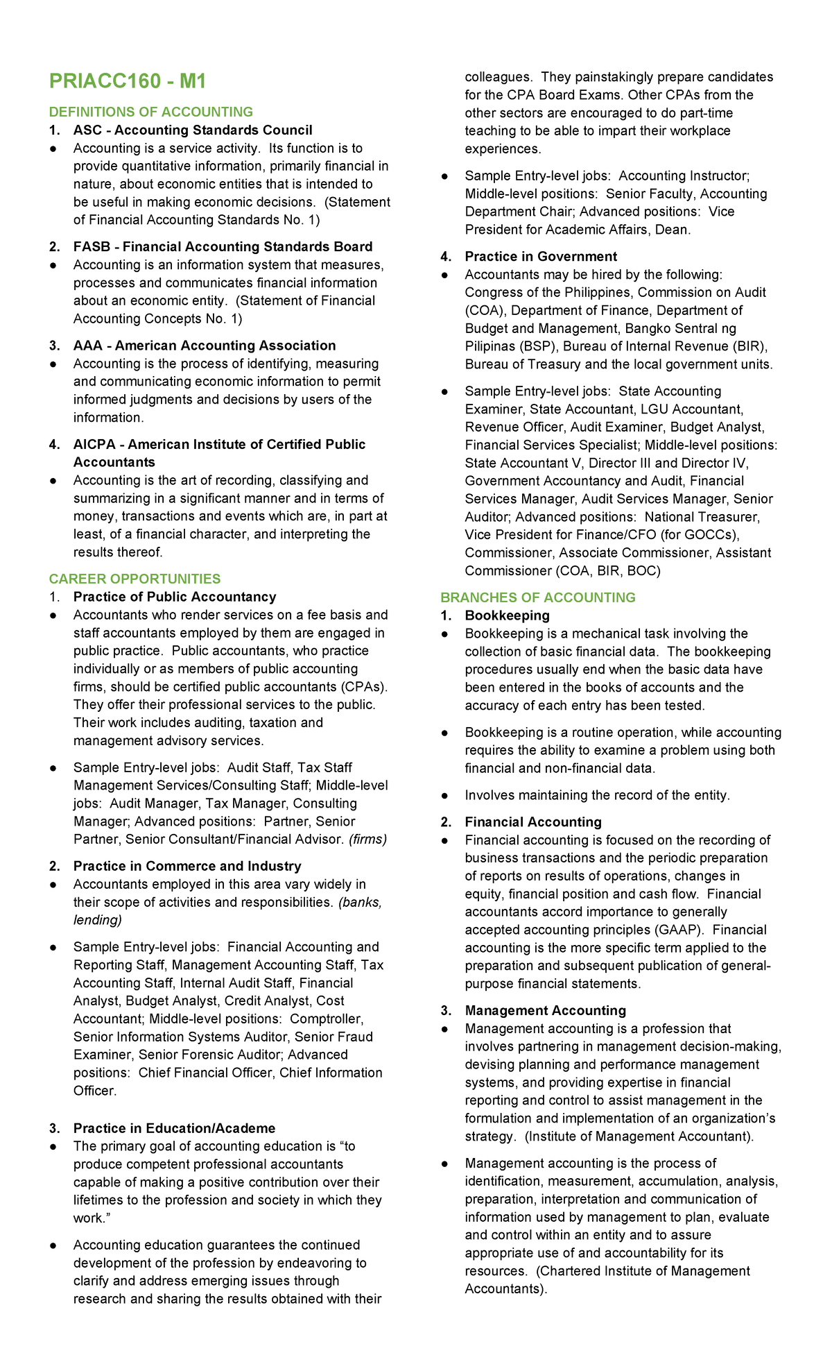 Prelim Priacc 160 - M1 - Summary accounting 1 - PRIACC160 - M ...