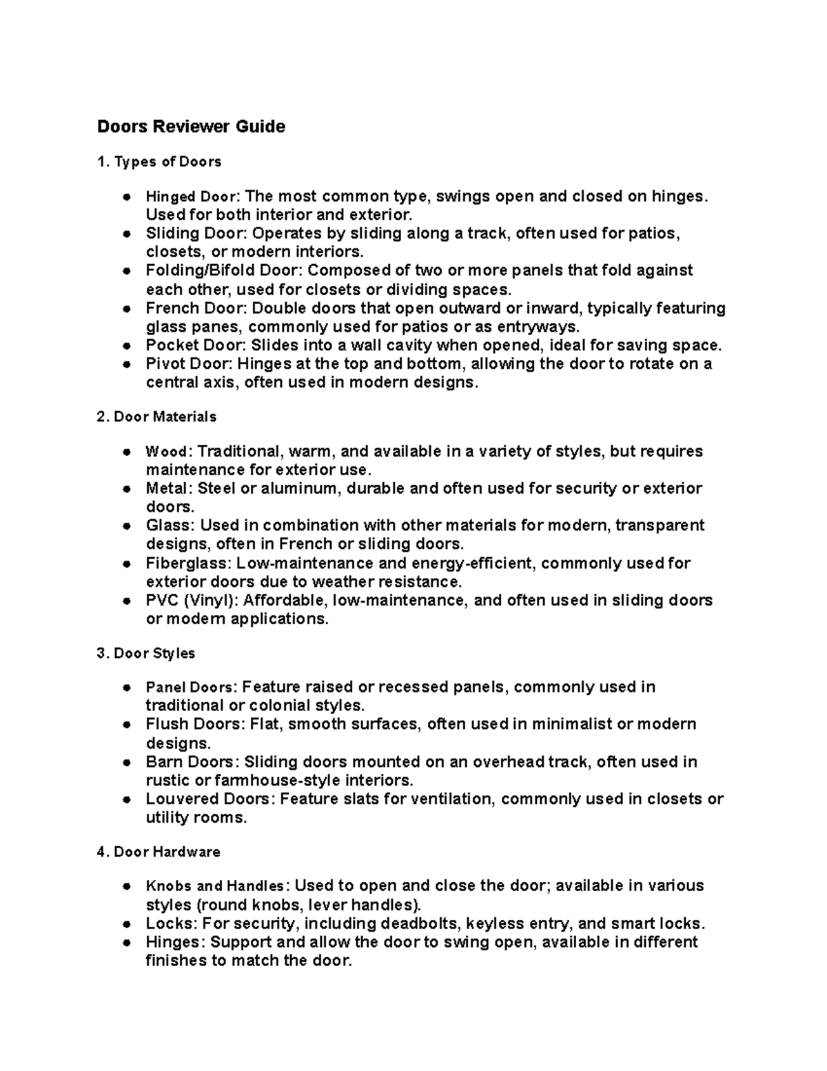 Reviewer 7 - Doors - Doors Reviewer Guide 1. Types of Doors Hinged Door